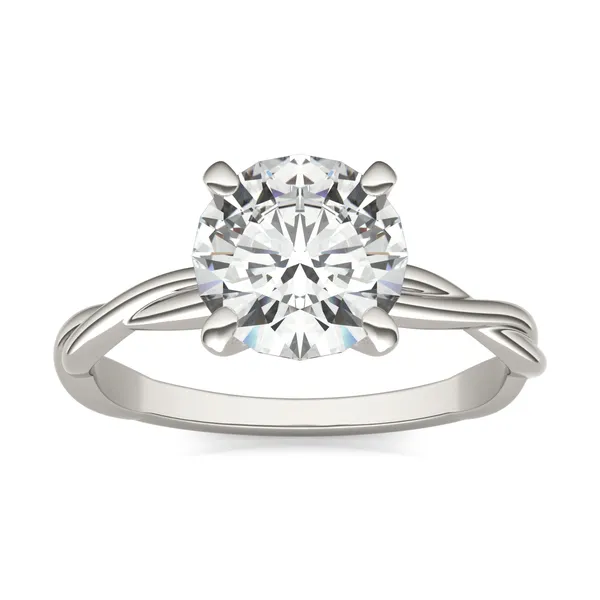 1.90 CTW DEW Round Forever One Moissanite Twist Solitaire Ring in 14K White Gold