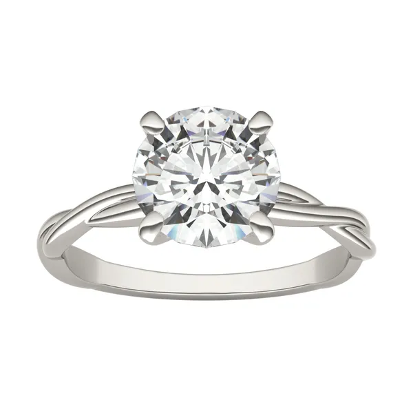 1.90 CTW DEW Round Forever One Moissanite Twist Solitaire Ring in 14K White Gold