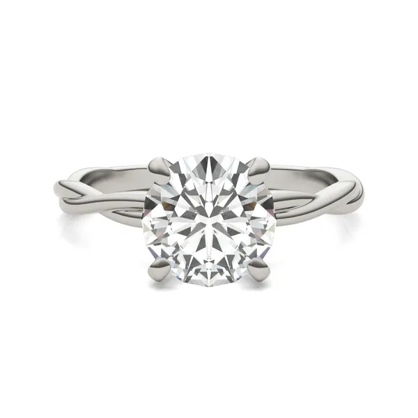 1.90 CTW DEW Round Forever One Moissanite Twist Solitaire Ring in 14K White Gold