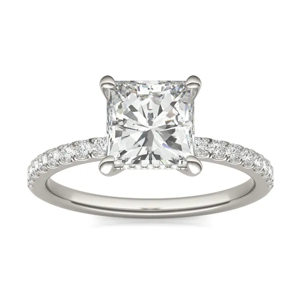 1.79 CTW DEW Princess Forever One Moissanite Hidden Halo Engagement Ring in 14K White Gold