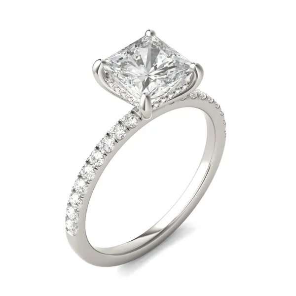 1.79 CTW DEW Princess Forever One Moissanite Hidden Halo Engagement Ring in 14K White Gold