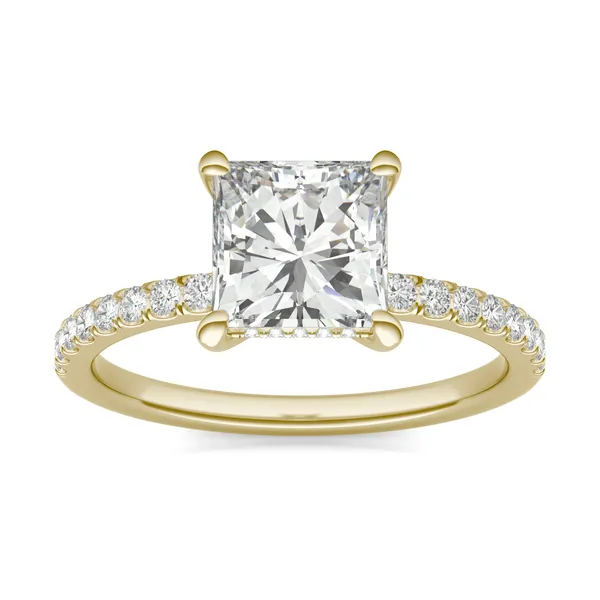 1.79 CTW DEW Princess Forever One Moissanite Hidden Halo Engagement Ring in 14K Yellow Gold