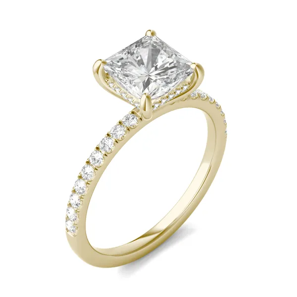 1.79 CTW DEW Princess Forever One Moissanite Hidden Halo Engagement Ring in 14K Yellow Gold