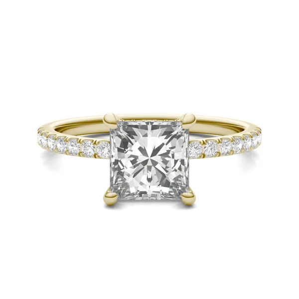1.79 CTW DEW Princess Forever One Moissanite Hidden Halo Engagement Ring in 14K Yellow Gold