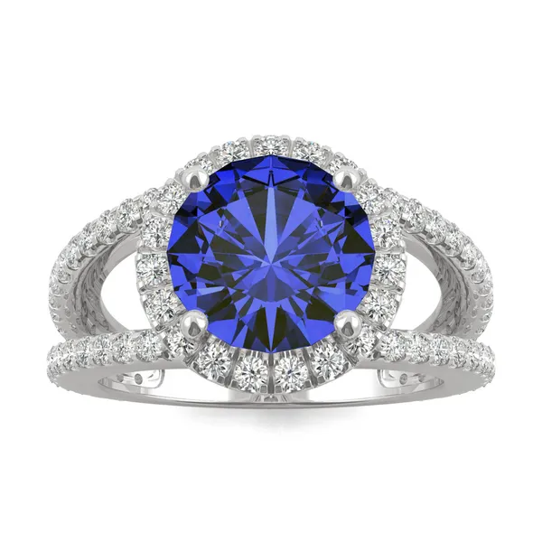 Sapphire Round Split Shank Halo Ring in 14K White Gold