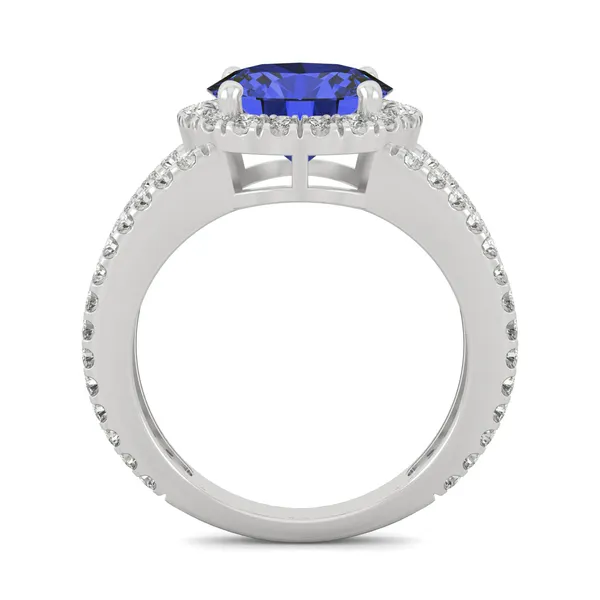 Sapphire Round Split Shank Halo Ring in 14K White Gold