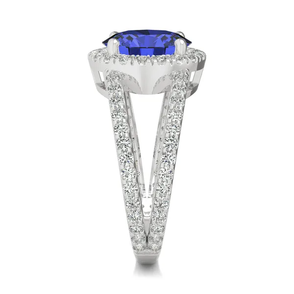 Sapphire Round Split Shank Halo Ring in 14K White Gold