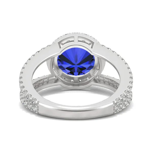 Sapphire Round Split Shank Halo Ring in 14K White Gold