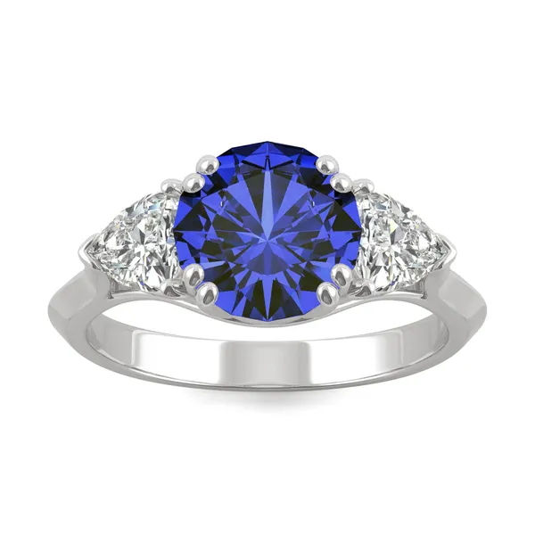 Sapphire Round Three-Stone Ring in 14K White Gold