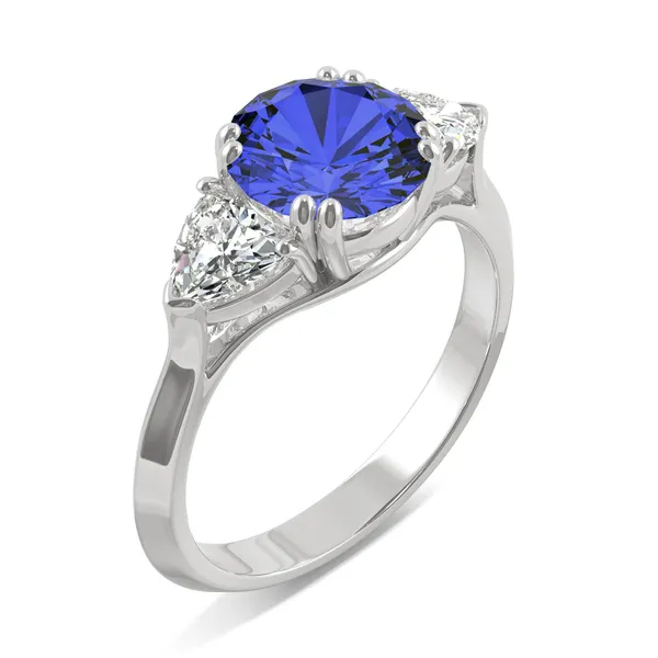 Sapphire Round Three-Stone Ring in 14K White Gold
