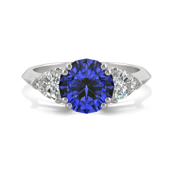 Sapphire Round Three-Stone Ring in 14K White Gold