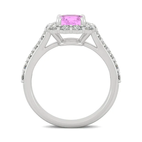 Pink Sapphire Cushion Halo Ring in 14K White Gold