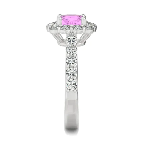 Pink Sapphire Cushion Halo Ring in 14K White Gold