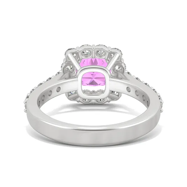 Pink Sapphire Cushion Halo Ring in 14K White Gold
