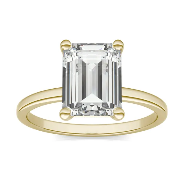 2.52 CTW DEW Emerald Forever One Moissanite Solitaire Ring in 14K Yellow Gold