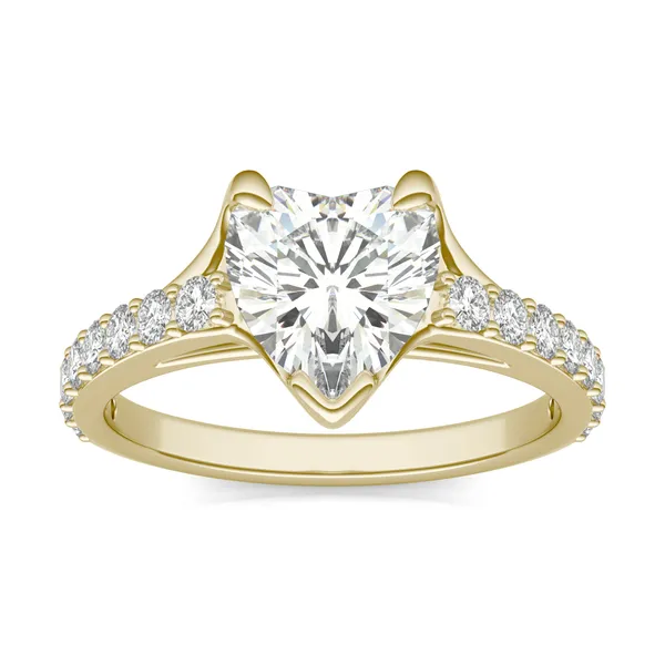 2.28 CTW DEW Heart Forever One Moissanite Cathedral Band Ring in 14K Yellow Gold