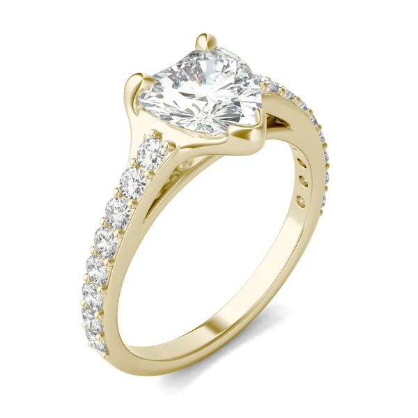 2.28 CTW DEW Heart Forever One Moissanite Cathedral Band Ring in 14K Yellow Gold