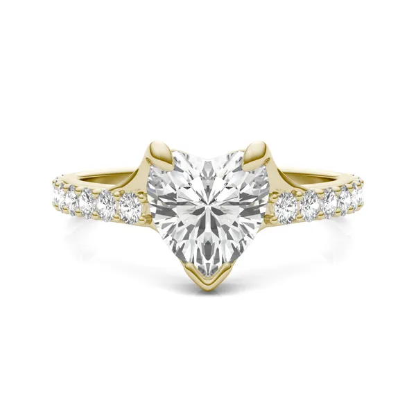 2.28 CTW DEW Heart Forever One Moissanite Cathedral Band Ring in 14K Yellow Gold