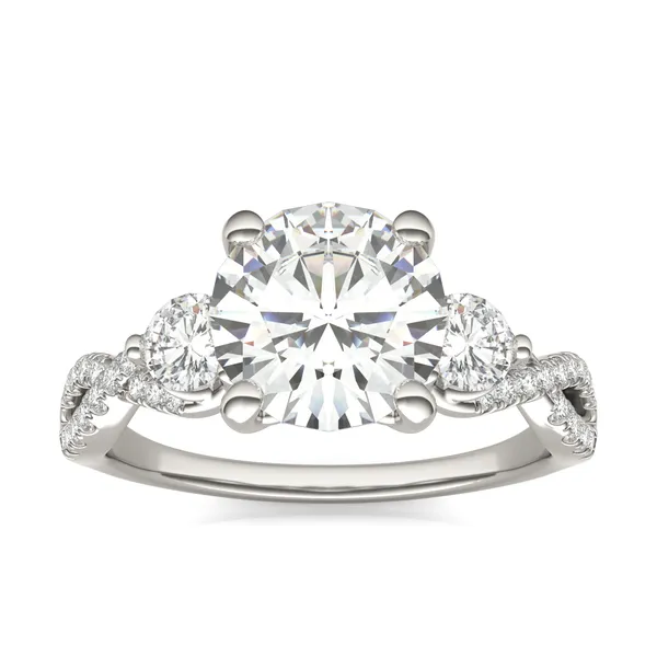 2.38 CTW DEW Round Twisted Accented Three-Stone Engagement Ring in 14K White Gold