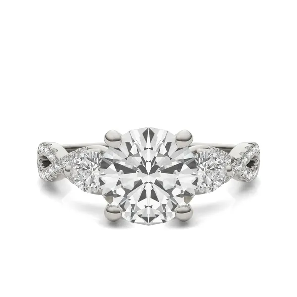 2.38 CTW DEW Round Twisted Accented Three-Stone Engagement Ring in 14K White Gold