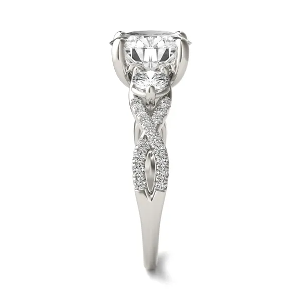 2.38 CTW DEW Round Twisted Accented Three-Stone Engagement Ring in 14K White Gold