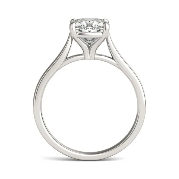 2.00 CTW DEW Cushion Forever One Moissanite Cathedral Solitaire Engagement Ring in 14K White Gold