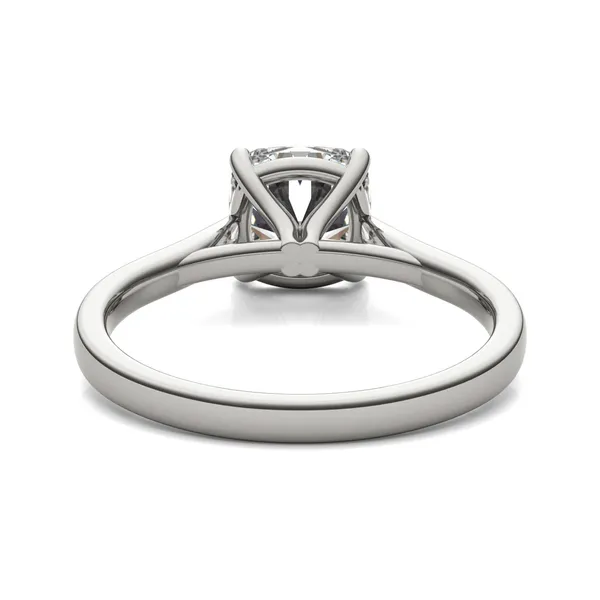 2.00 CTW DEW Cushion Forever One Moissanite Cathedral Solitaire Engagement Ring in 14K White Gold