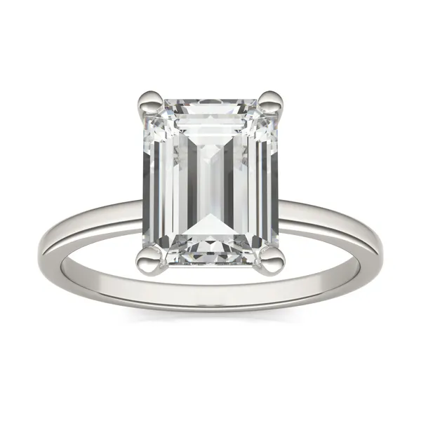 2.52 CTW DEW Emerald Forever One Moissanite Solitaire Ring in 14K White Gold