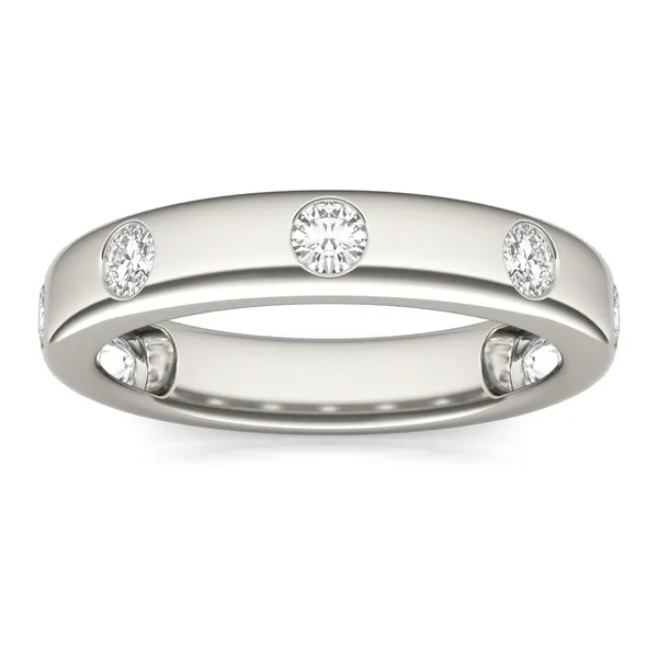 0.56 CTW DEW Round Moissanite Bezel Set Seven Stone Band in 14K White Gold