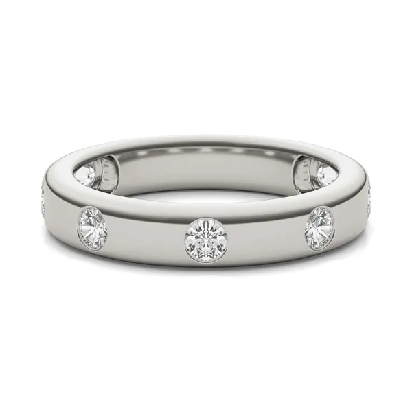 0.56 CTW DEW Round Moissanite Bezel Set Seven Stone Band in 14K White Gold