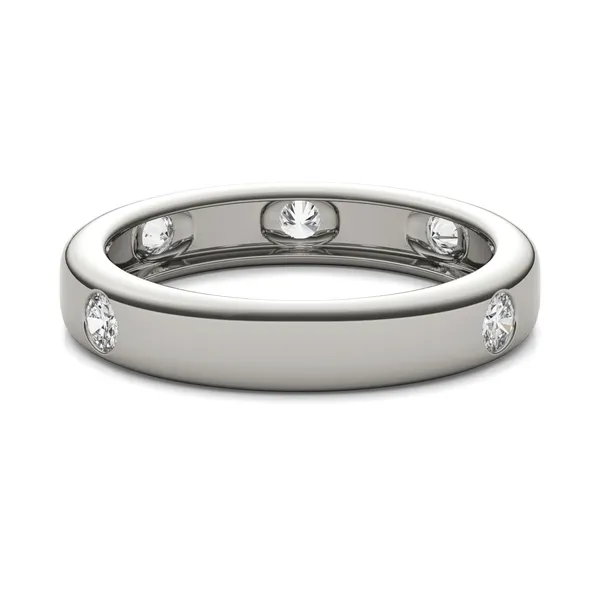 0.56 CTW DEW Round Moissanite Bezel Set Seven Stone Band in 14K White Gold