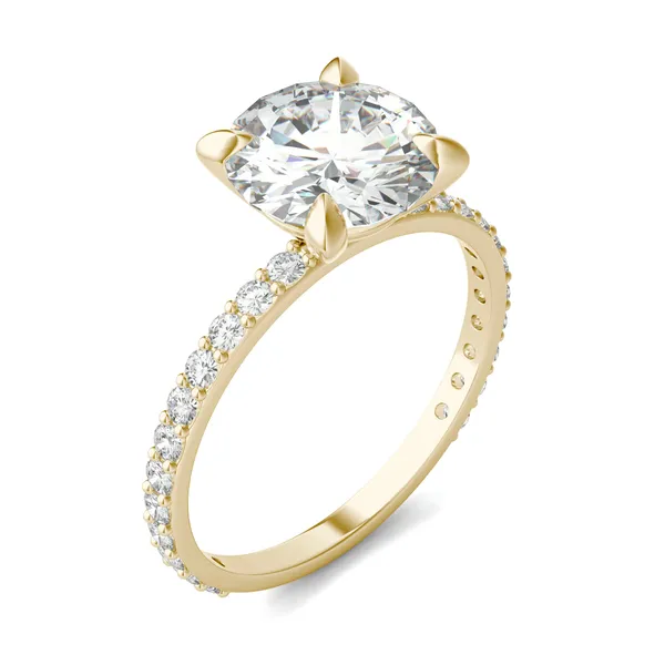 2.62 CTW DEW Round Forever One Moissanite Classic Side-Stone Engagement Ring in 14K Yellow Gold