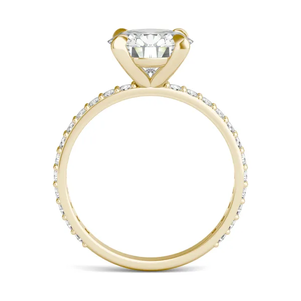 2.62 CTW DEW Round Forever One Moissanite Classic Side-Stone Engagement Ring in 14K Yellow Gold