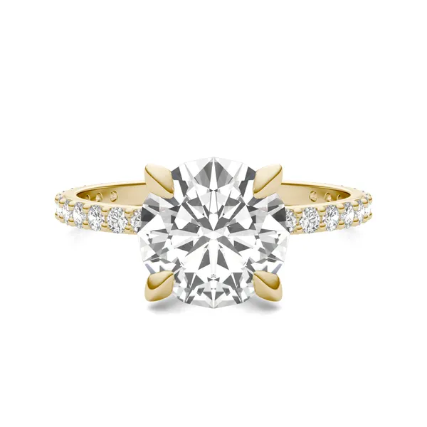 2.62 CTW DEW Round Forever One Moissanite Classic Side-Stone Engagement Ring in 14K Yellow Gold