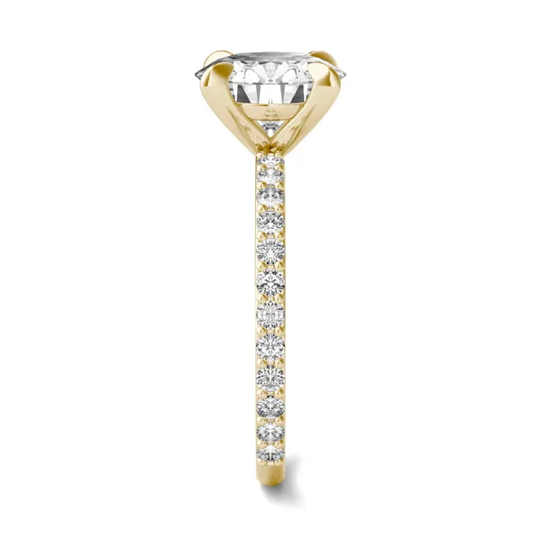 2.62 CTW DEW Round Forever One Moissanite Classic Side-Stone Engagement Ring in 14K Yellow Gold
