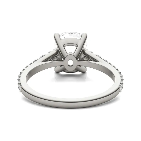2.81 CTW DEW Elongated Cushion Forever One Moissanite Graduated Side-Stone Engagement Ring in 14K White Gold