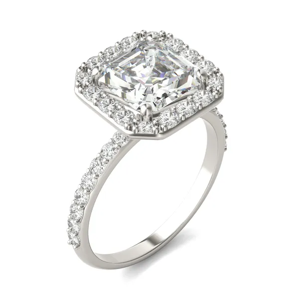 2.99 CTW DEW Asscher Forever One Moissanite Halo Engagement Ring in 14K White Gold