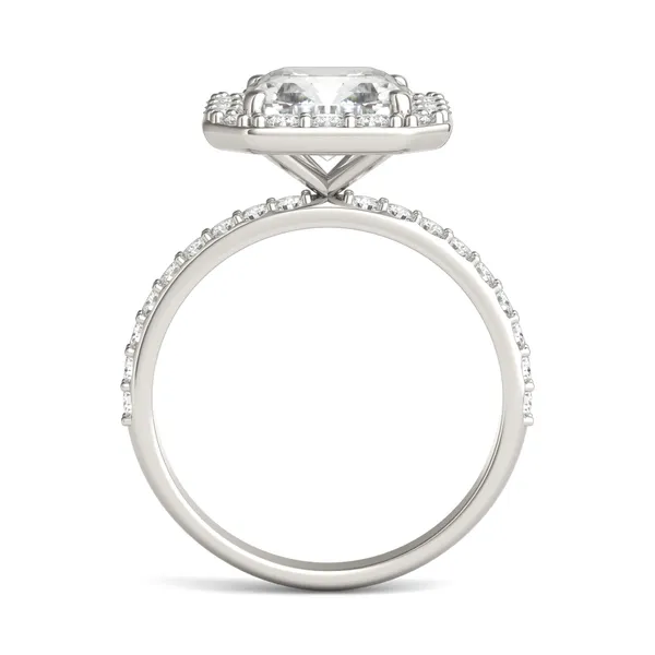 2.99 CTW DEW Asscher Forever One Moissanite Halo Engagement Ring in 14K White Gold