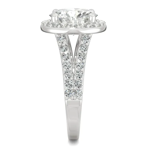 3.42 CTW DEW Round Moissanite Split Shank Halo Engagement Ring in 14K White Gold