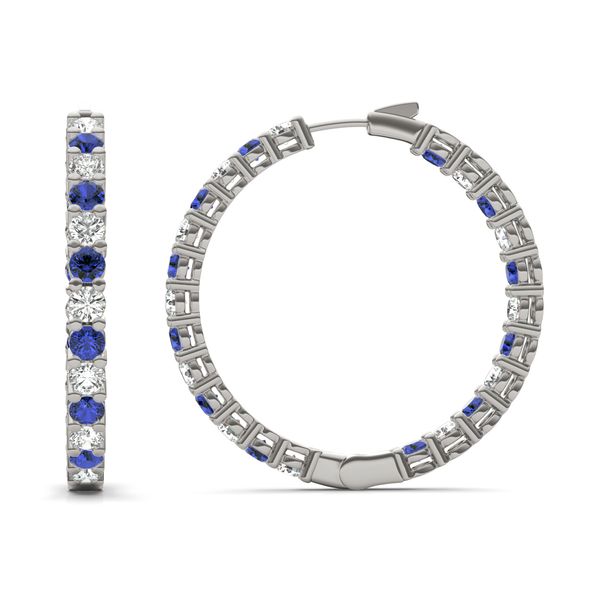 Sapphire Alternating Basket Hoop Earrings