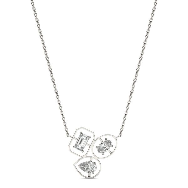 ●ACHA● Greslin Raw Stone Layered Necklace White AC23FW02 Layered Necklace Lab-Created White Sapphires Sterling Silver